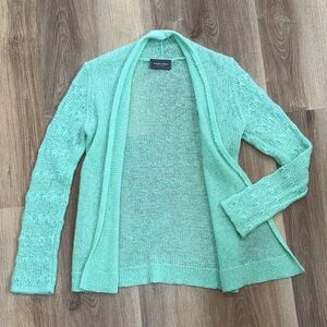 Wooden Ships Sea Foam Blue Green Open Wool Blend Crocheted Cardigan Small/Medium